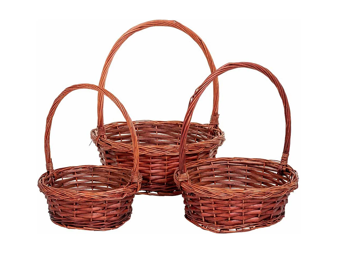 Conjunto de 3 cestos de vime com asas castanhas