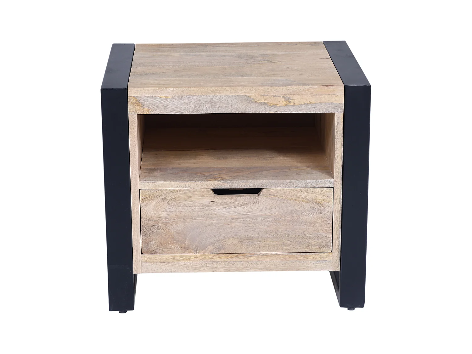 Sæt med 2 sengeborde med 1 skuffe og 1 hylde - Mangotræ og metal - Farve: Natur og sort - HARLEM II