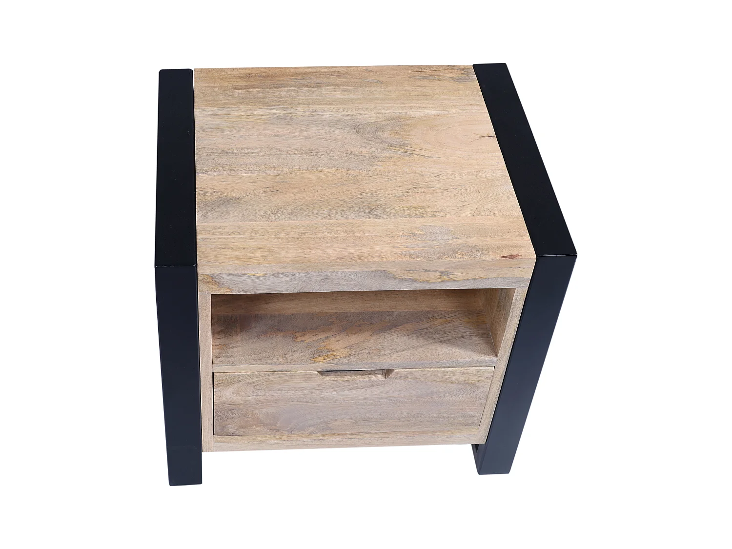 Sæt med 2 sengeborde med 1 skuffe og 1 hylde - Mangotræ og metal - Farve: Natur og sort - HARLEM II