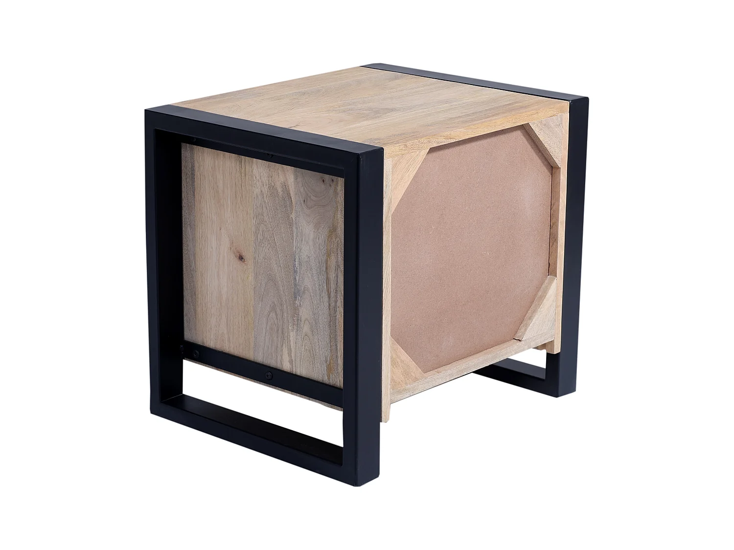 Sæt med 2 sengeborde med 1 skuffe og 1 hylde - Mangotræ og metal - Farve: Natur og sort - HARLEM II