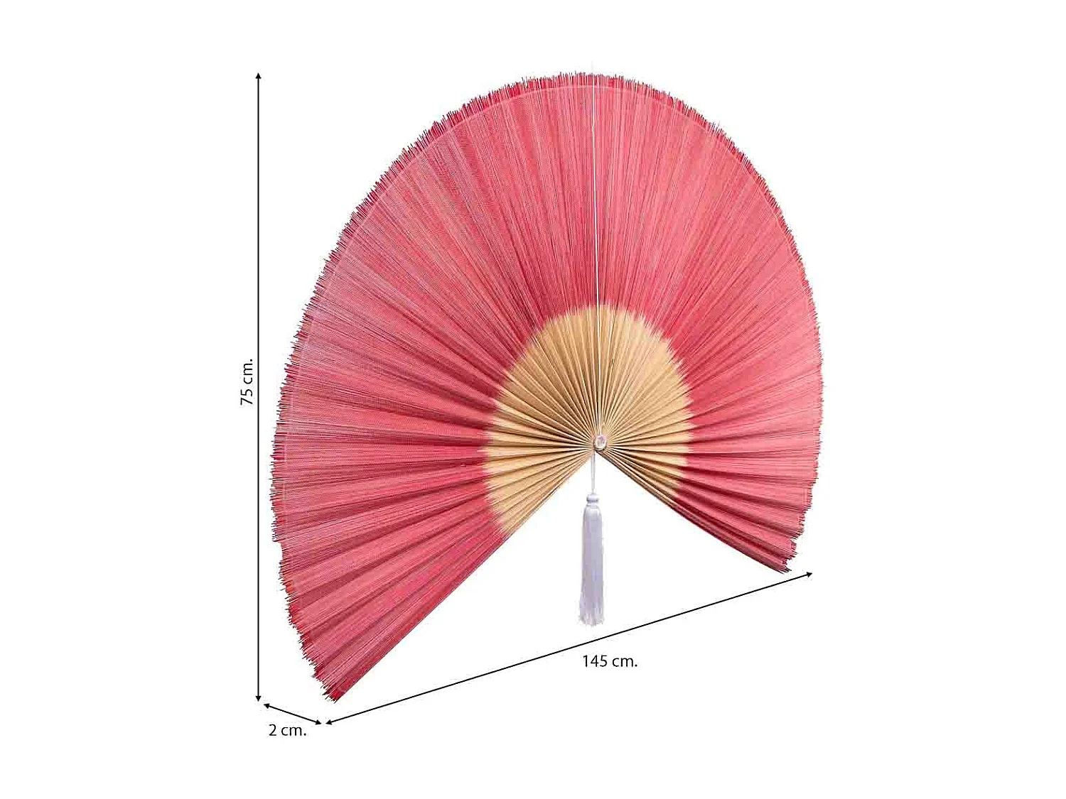 Decoração de parede em bambu e tecido com palmito rosa, 145x75x2 cm