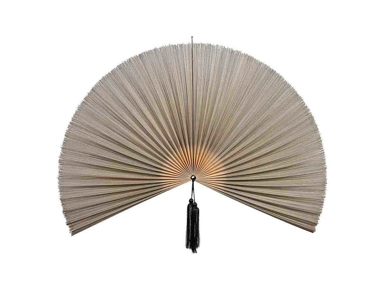 Palmito decoración de pared de madera de bambú y tela gris 145x75x2h cm