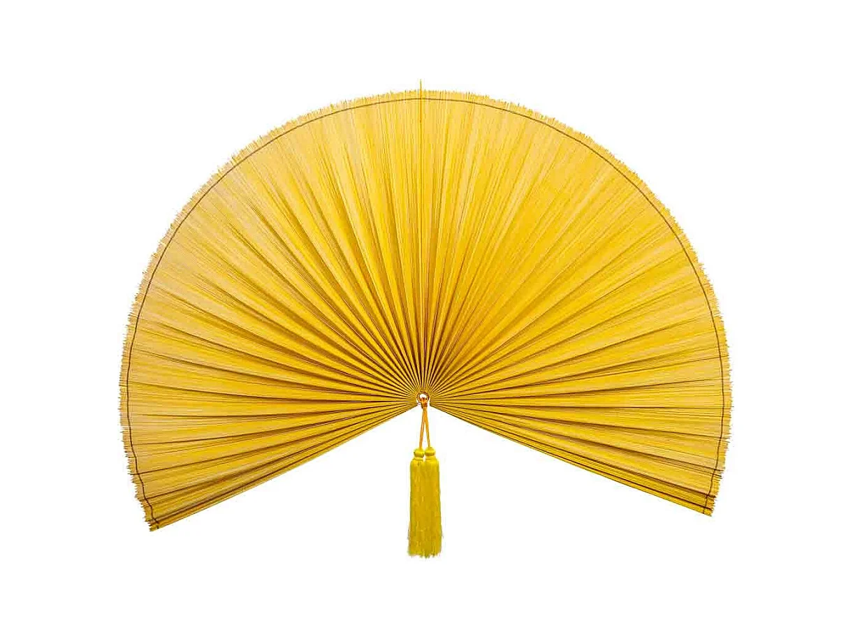 Palmito decoración de pared de madera de bambú y tela amarillo 145x75x2h cm
