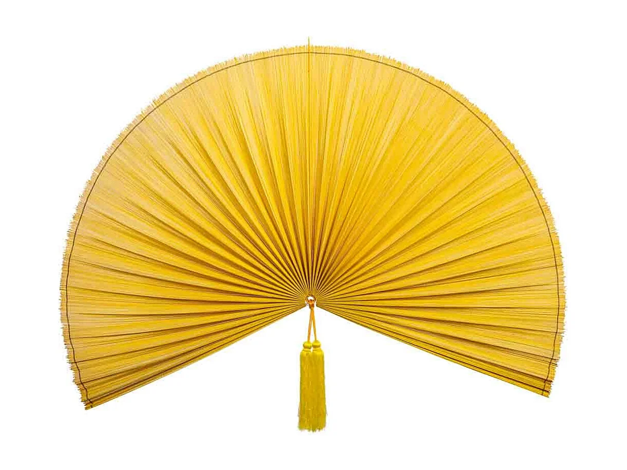 Palmito decoración de pared de bambú y tela amarillo 145x75x2h cm