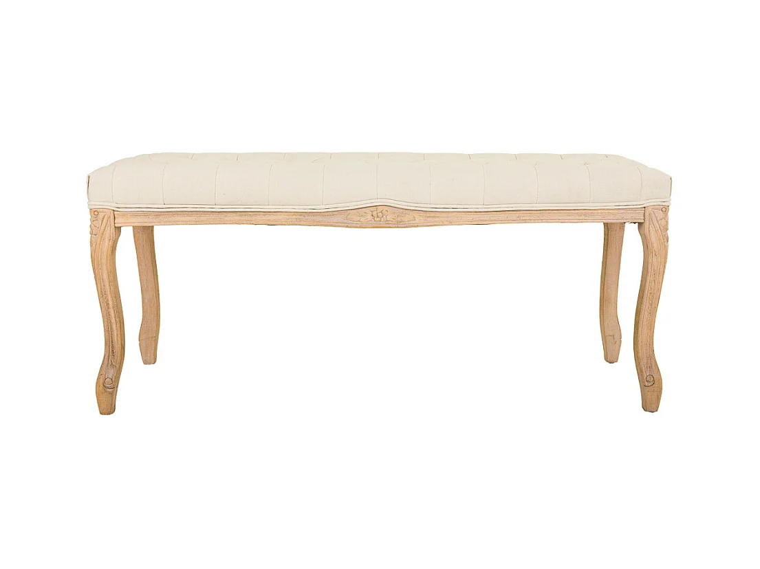Banc en bois tapissé couleur crème 110x36x47