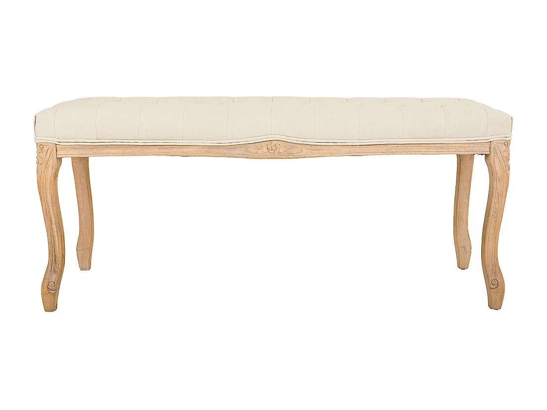 Banc en bois tapissé couleur crème 110x36x47