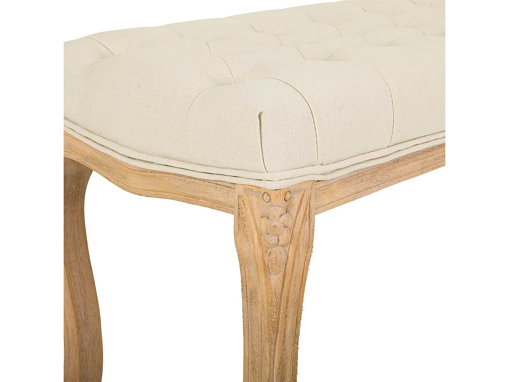 Banc en bois tapissé couleur crème 110x36x47
