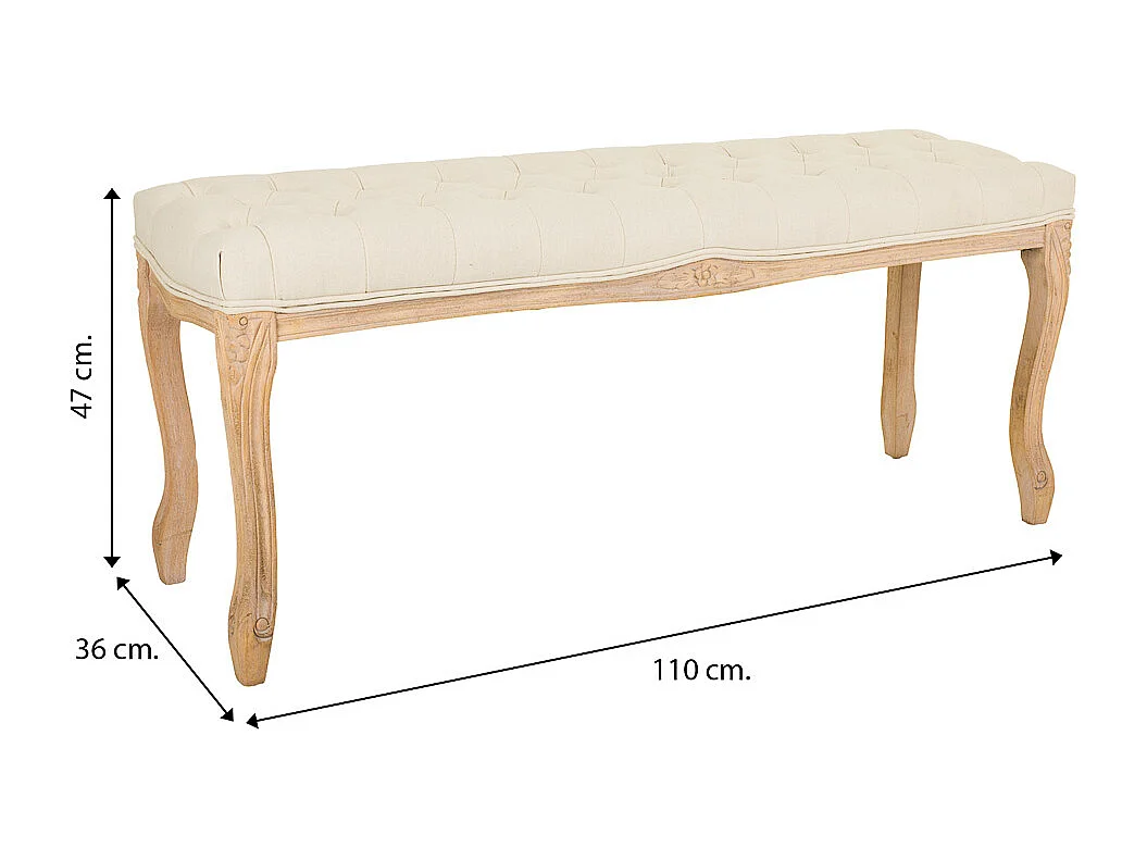 Banc en bois tapissé couleur crème 110x36x47