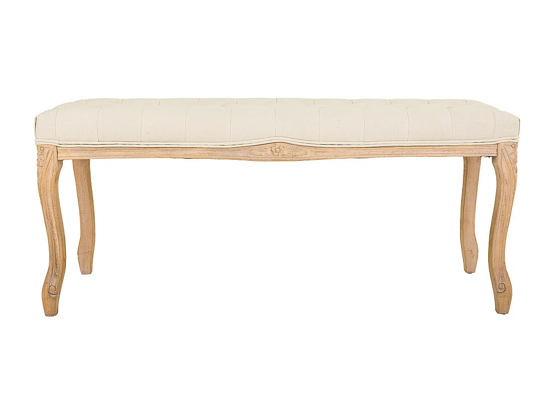 Banco de madeira estofado creme 110x36x47