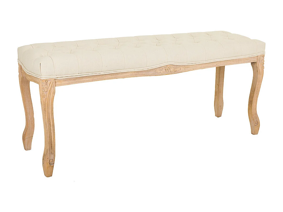 Banco de madeira estofado creme 110x36x47