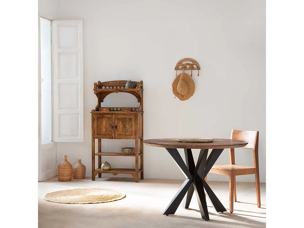 Table à manger ronde Swiss Edge finition couleur bois d'acacia D110x77