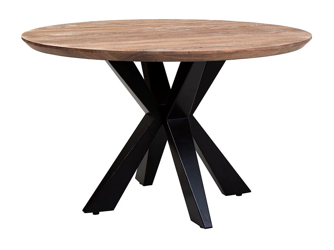 Table à manger ronde Swiss Edge finition couleur bois d'acacia D110x77