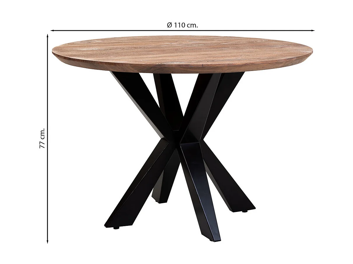 Table à manger ronde Swiss Edge finition couleur bois d'acacia D110x77