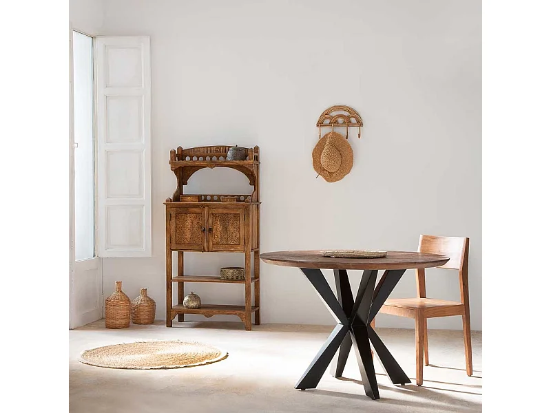 Table à manger ronde Swiss Edge finition couleur bois d'acacia D110x77