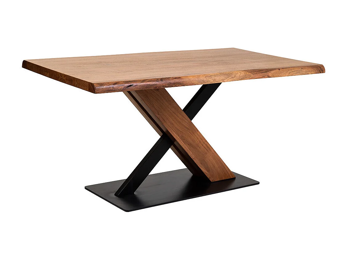 Table à manger Live Edge en bois d'acacia finition teck 160x90x76