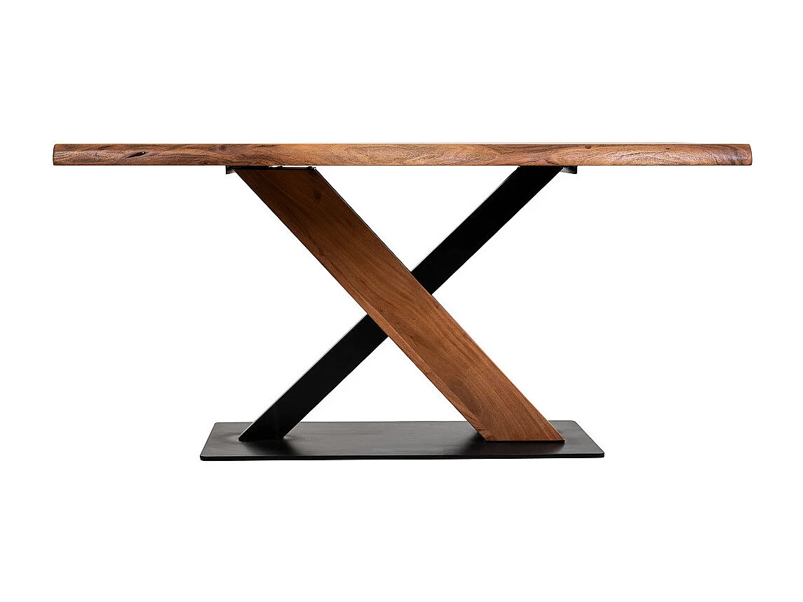 Table à manger Live Edge en bois d'acacia finition teck 160x90x76