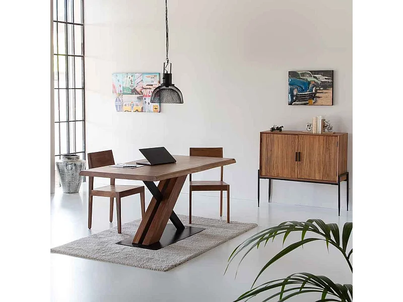 Table à manger Live Edge en bois d'acacia finition teck 160x90x76