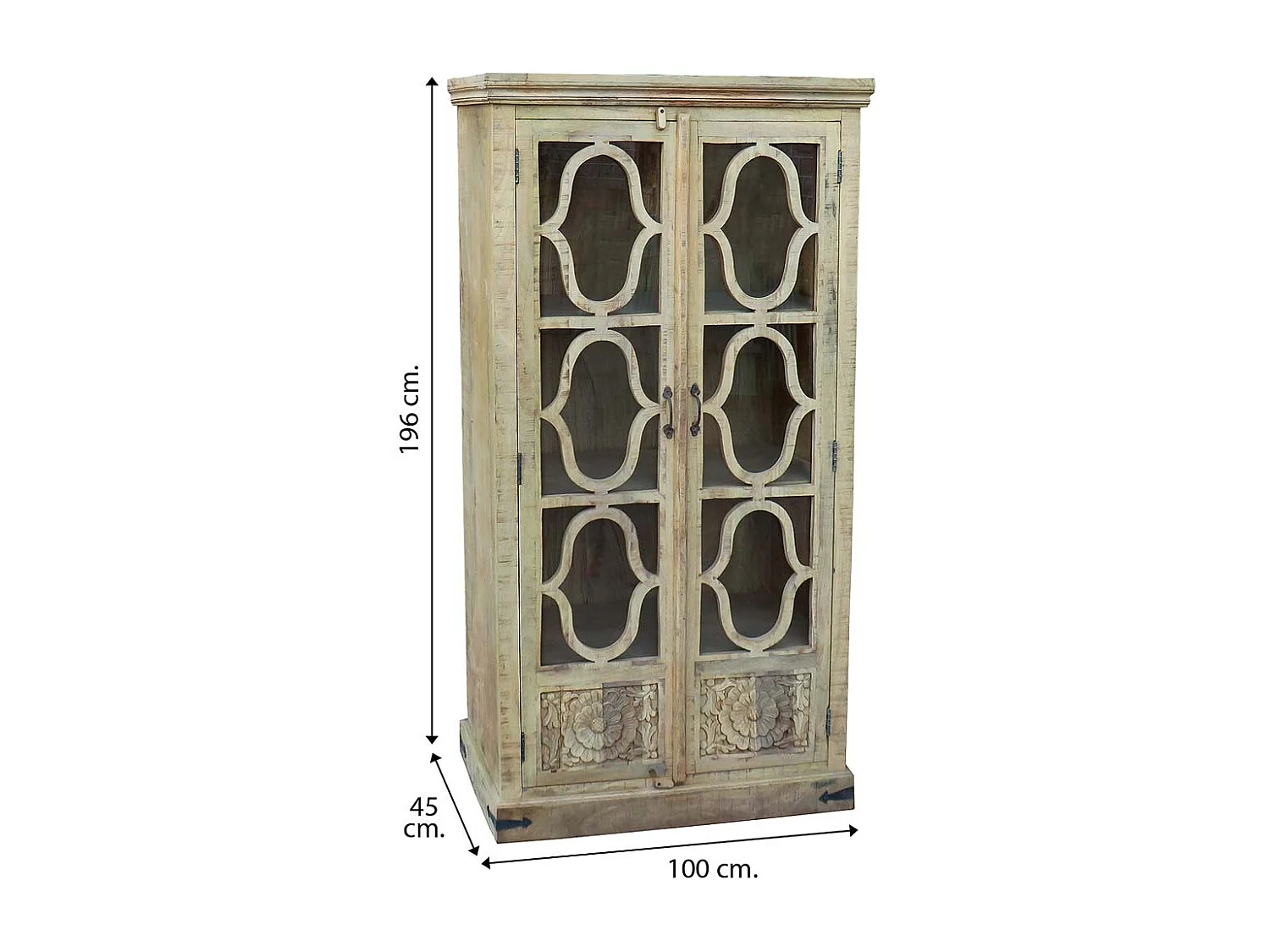 Vitrine en bois beige, 100x45x196 cm