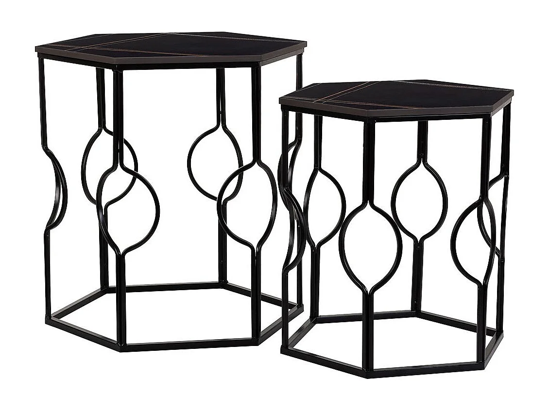 Set tavoli 2 pezzi metallo nero 34x34x52h-39x39x57h cm