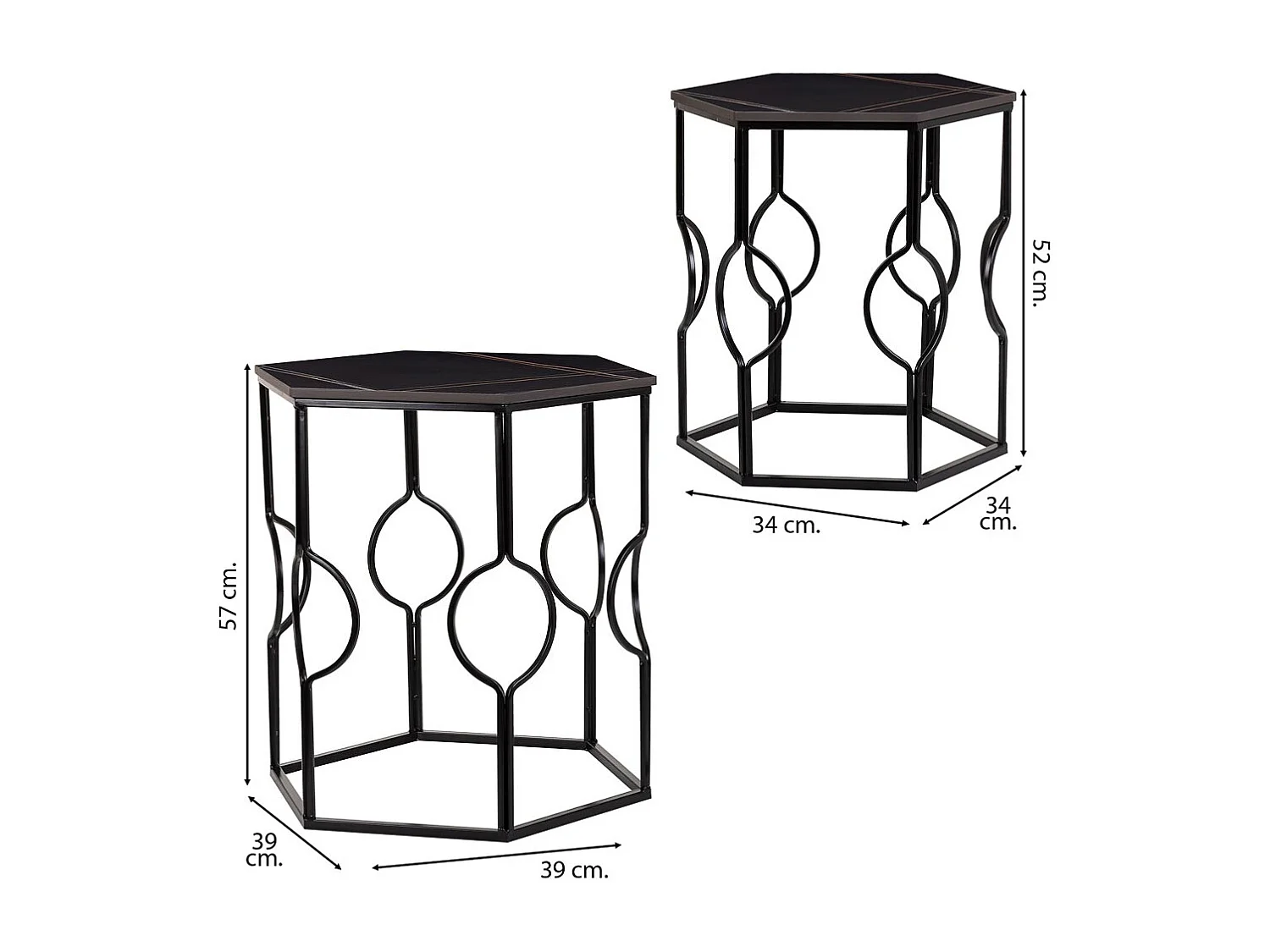 Mesas set 2pzas de metal negro 34x34x52h-39x39x57h cm