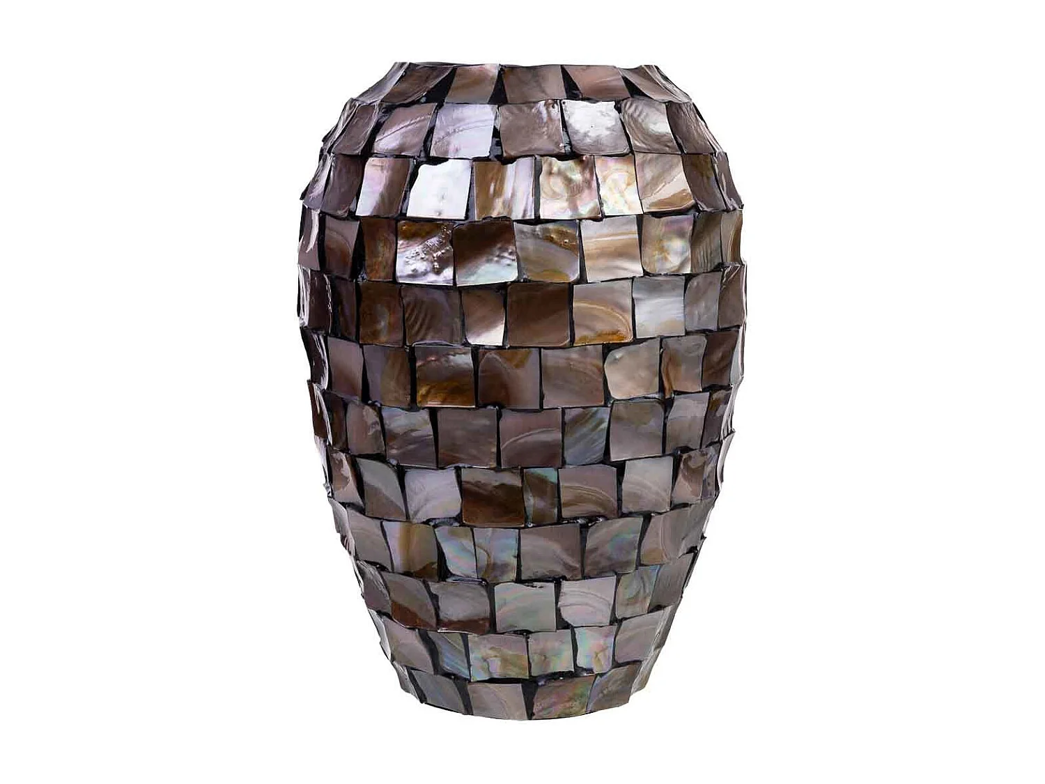 Vaso em madrepérola castanha e madeira D24x35h cm