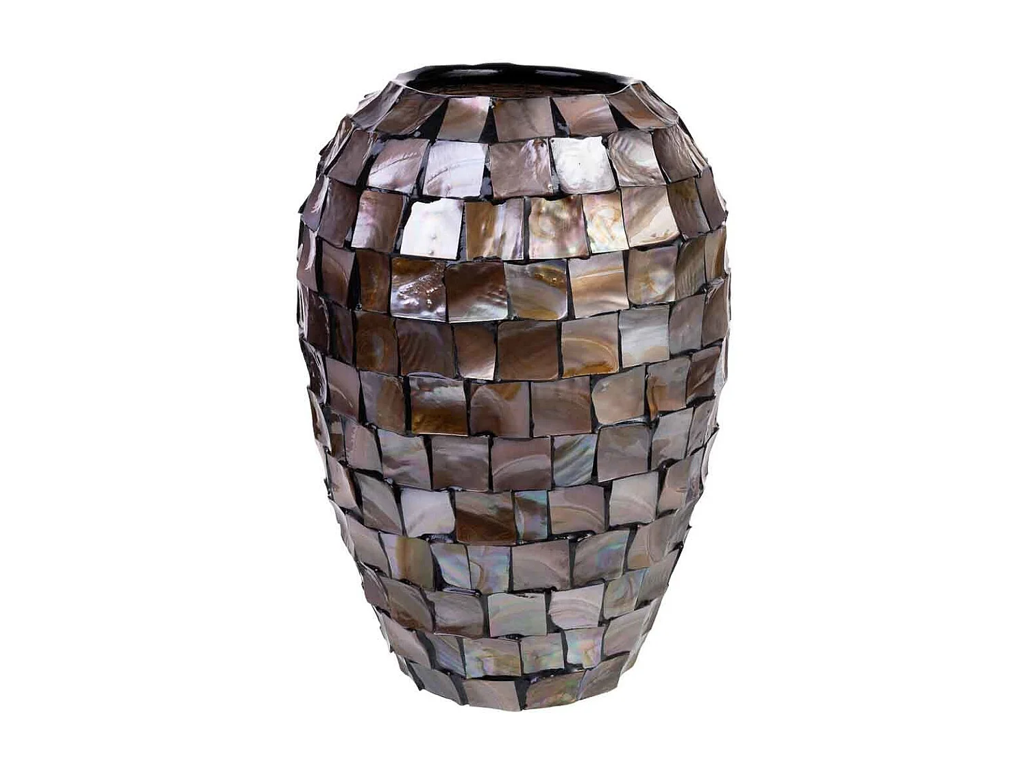 Vaso em madrepérola castanha e madeira D24x35h cm