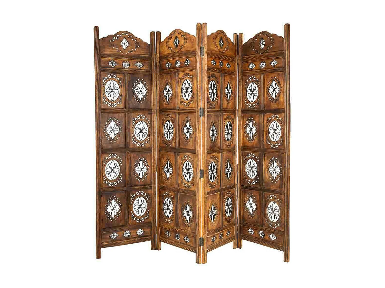 Biombo de madera artesanal marrón 50(x4)x2,5x180