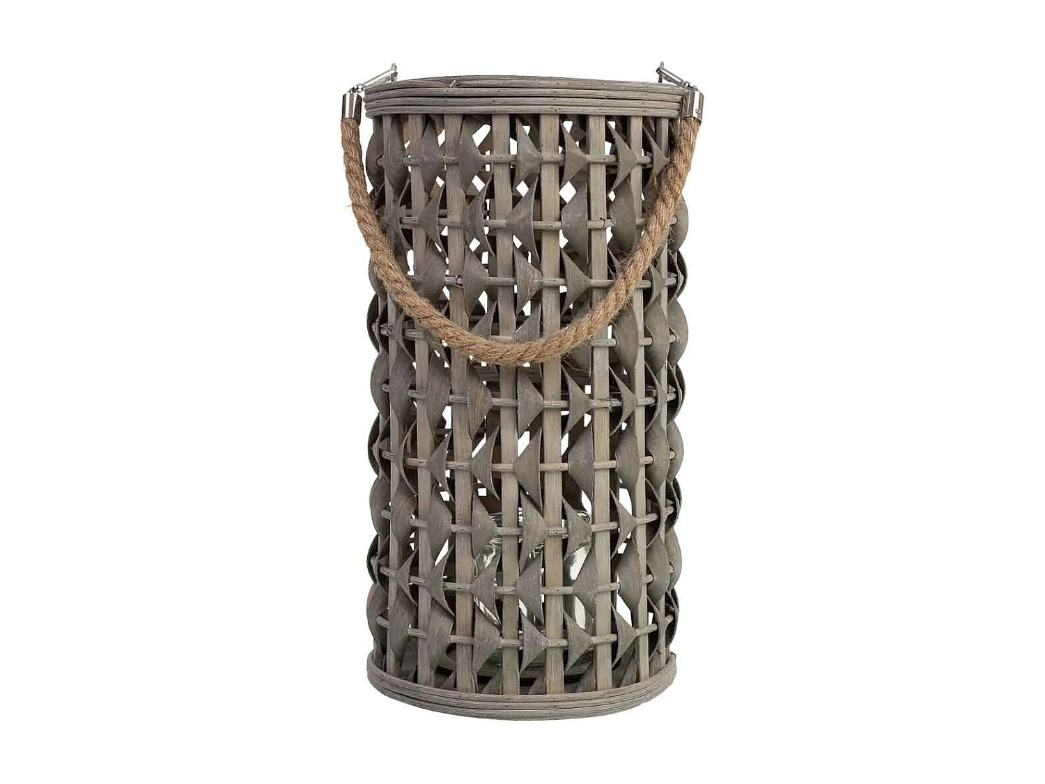 Lanterna em bambu e madeira com porta-velas em vidro D18x34h cm