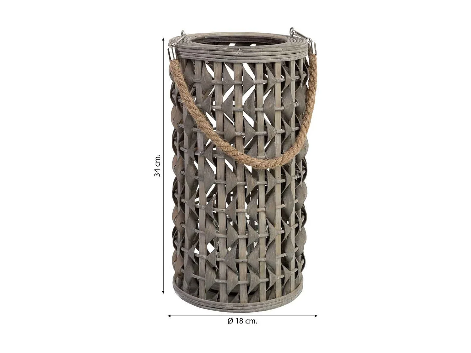 Lanterna em bambu e madeira com porta-velas em vidro D18x34h cm