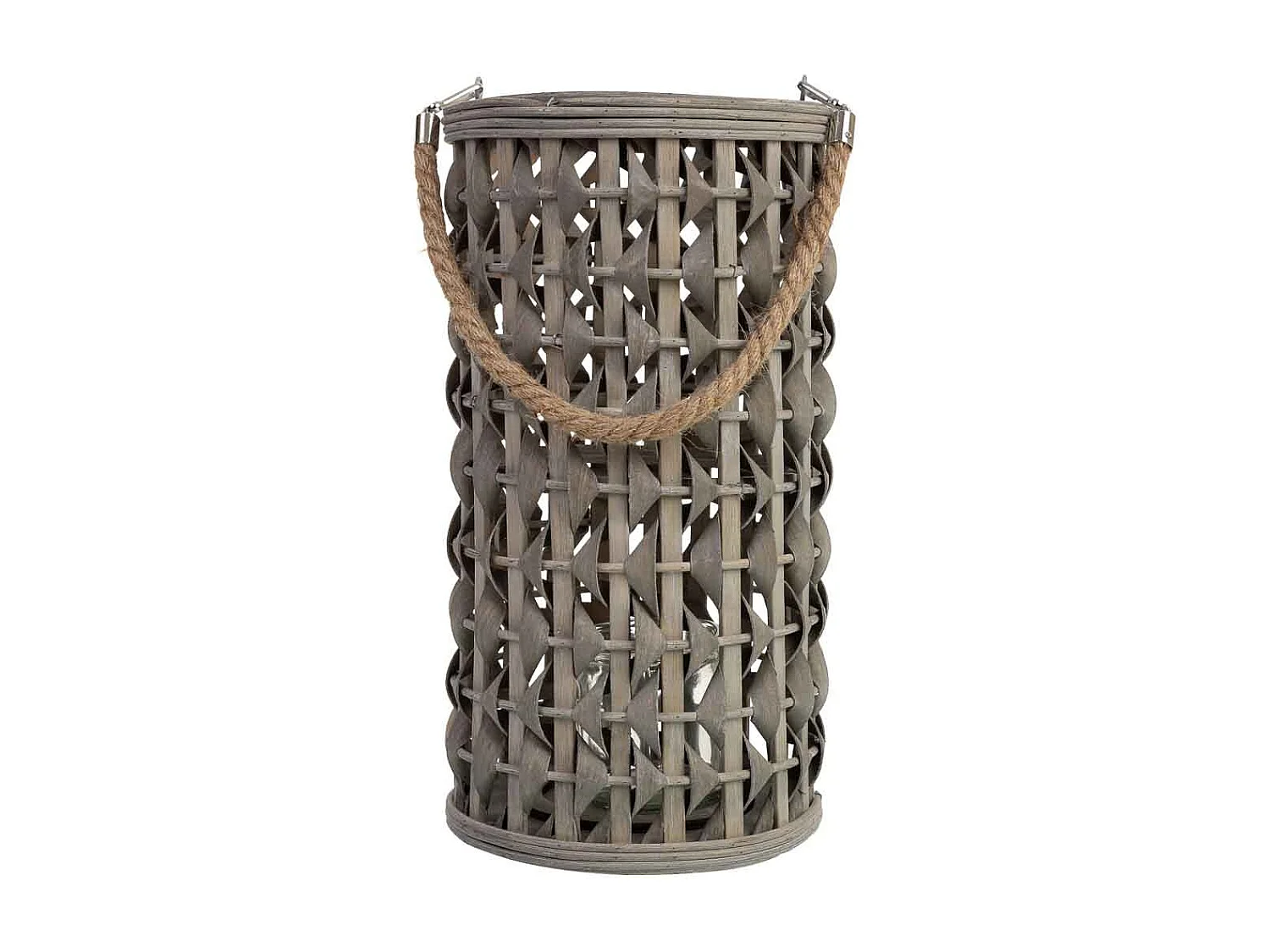 Laterne aus Bambus und Holz mit Kerzenhalter aus Glas D18x34h cm