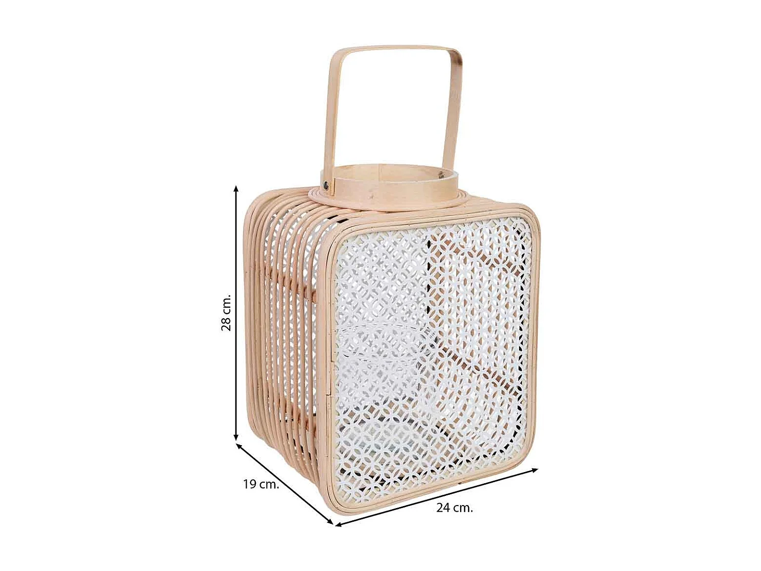 Laterne aus Rattan und Metall mit Glas 24x19x28h cm