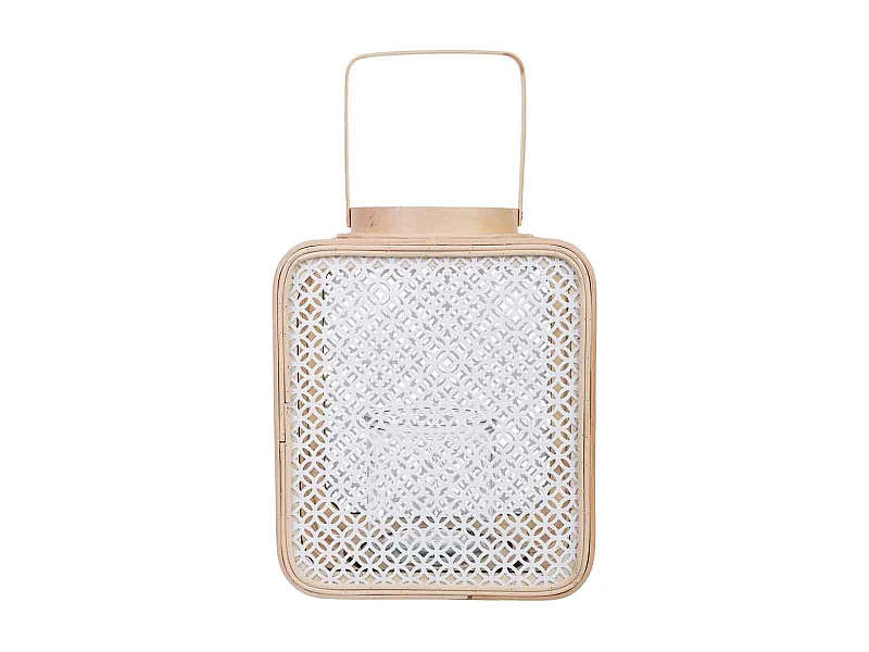 Lanterna em vime e metal com vidro 24x19x28h cm