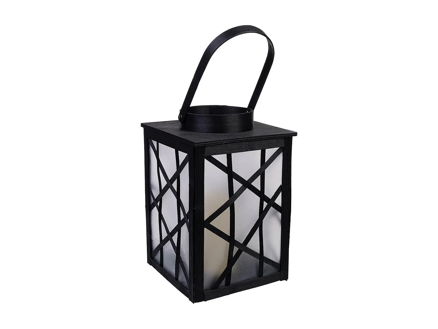 Lanterna em plástico e madeira com vela a pilhas D19,5x31,5/46h cm