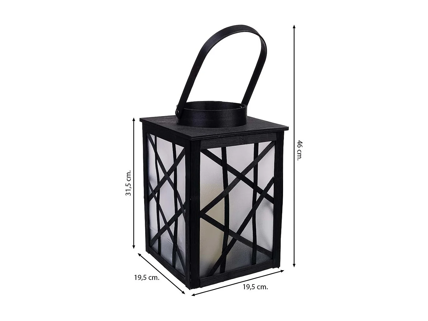 Lanterna em plástico e madeira com vela a pilhas D19,5x31,5/46h cm