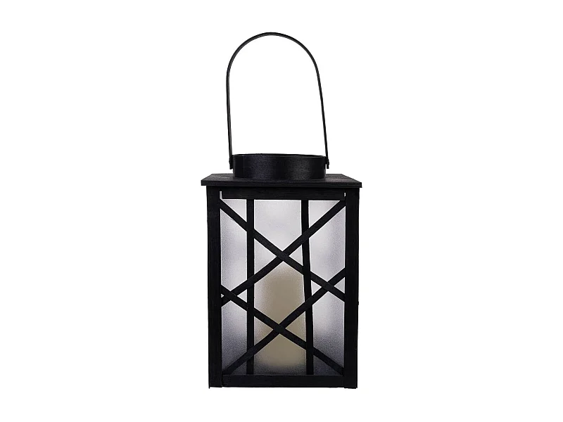 Farol de plástico y madera con vela a pilas D19,5x31,5/46h cm