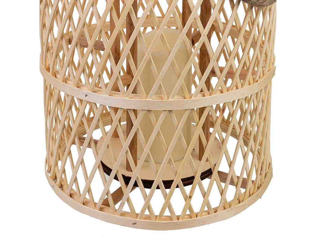 Lanterne en bambou et bois avec poignée en corde et bougie à piles
