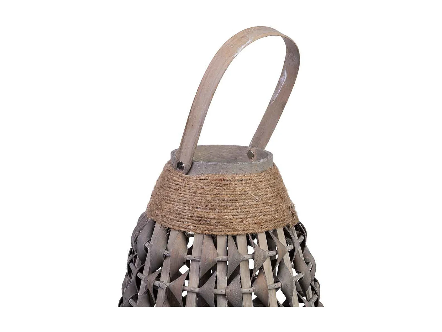 Farol bambú y madera con recipiente de cristal para vela D21x38h cm