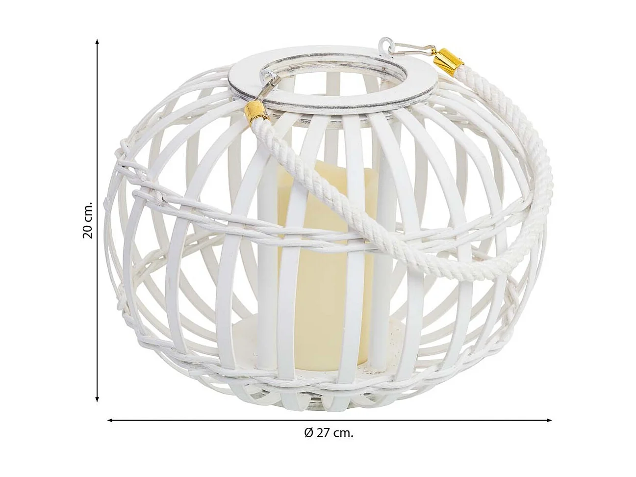 Lanterna em bambu e madeira com vela a pilhas D27x20h cm