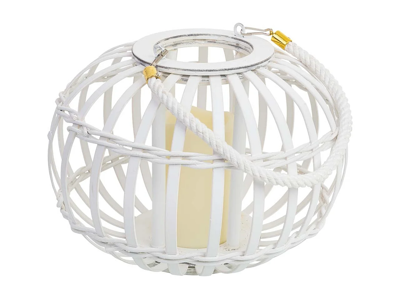 Lanterna in bambù e legno con candela a batteria D27x20h cm