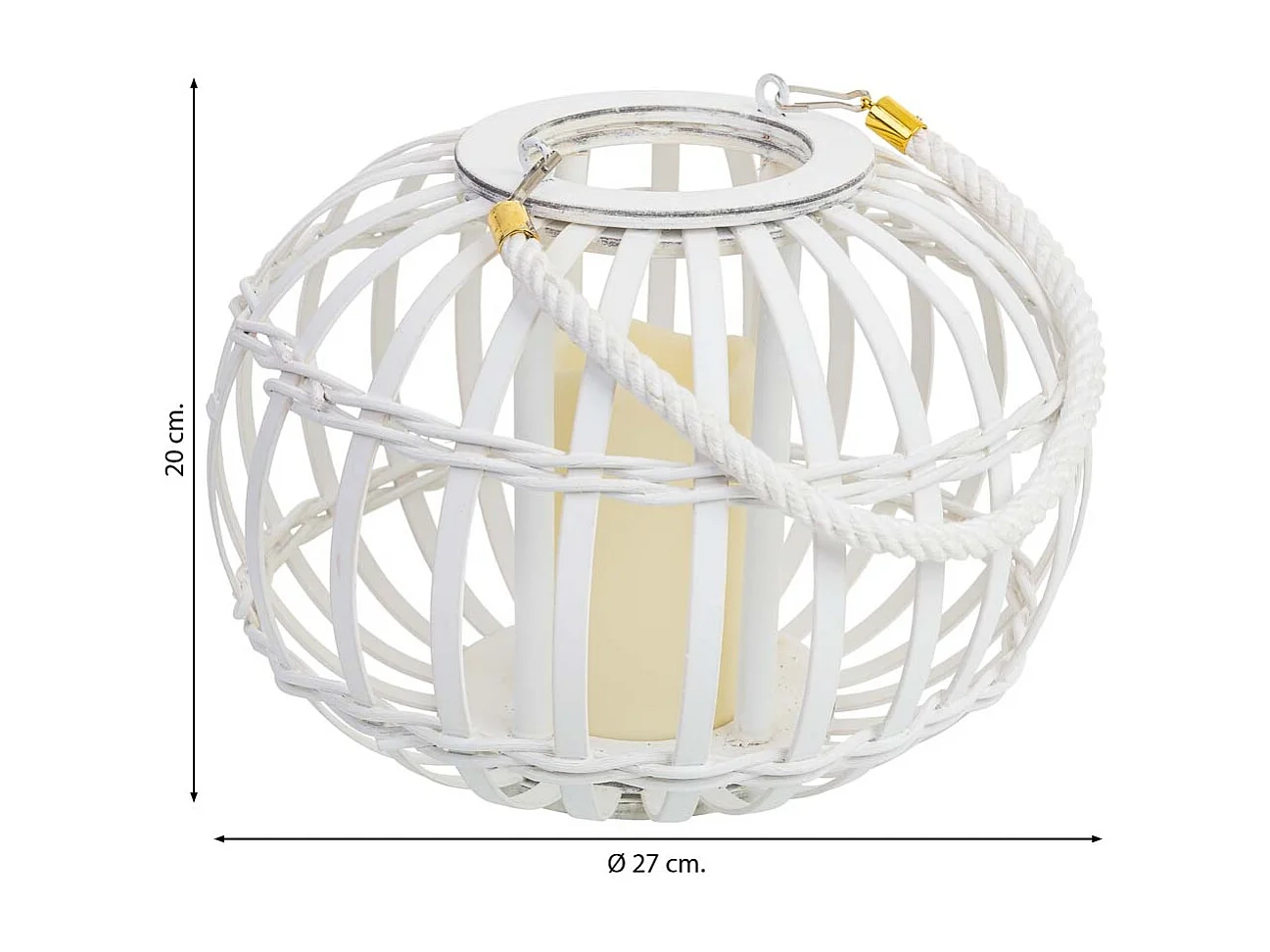 Lanterna in bambù e legno con candela a batteria D27x20h cm