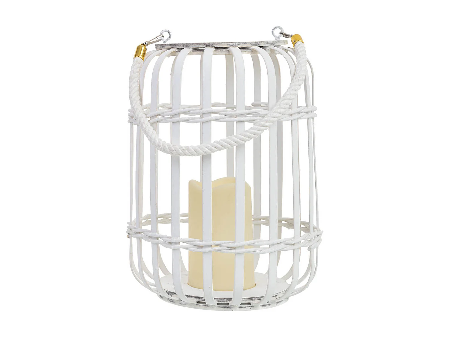 Farol de bambú con vela a pilas blanco D20x28h cm