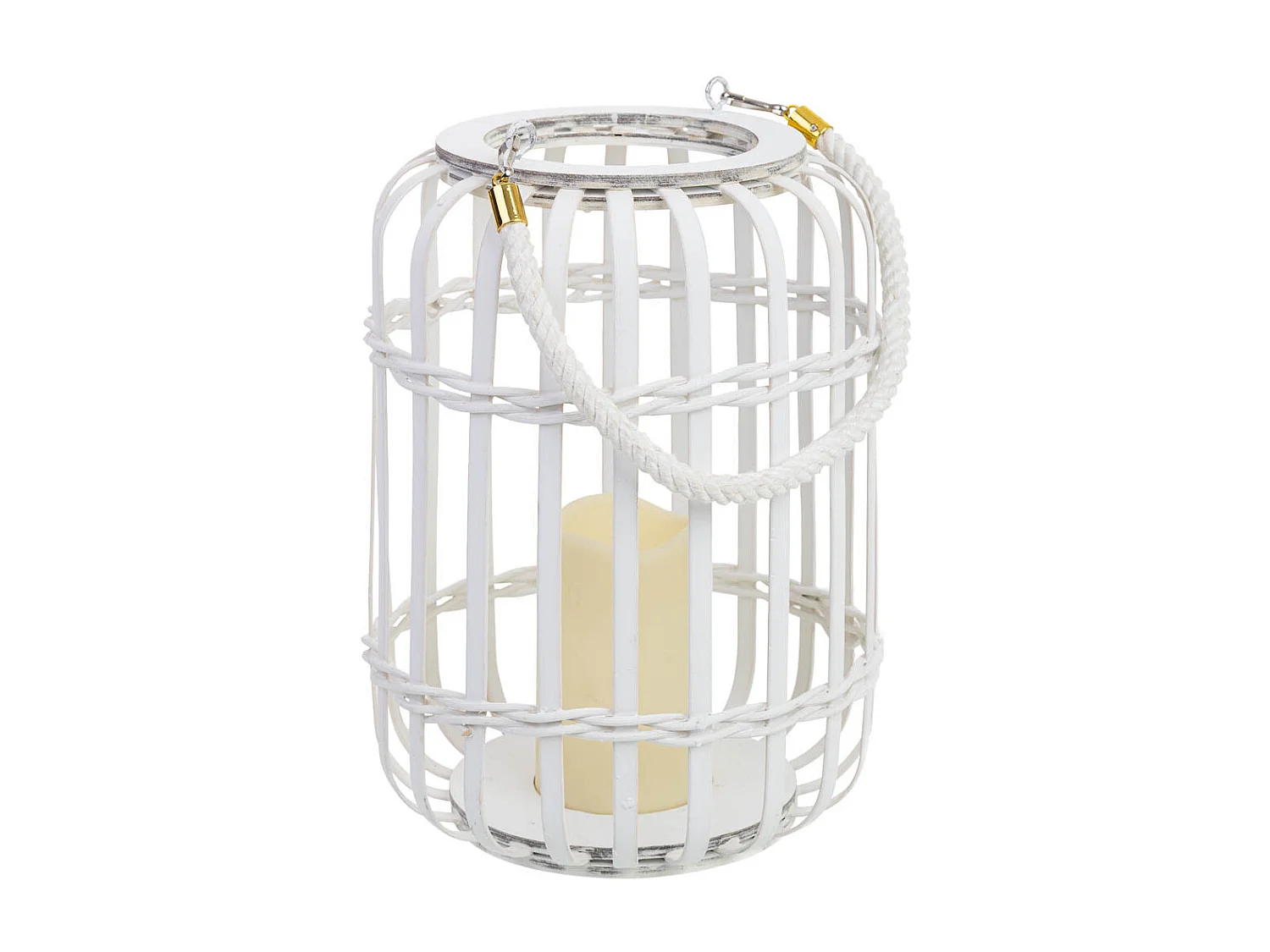 Farol de bambú con vela a pilas blanco D20x28h cm