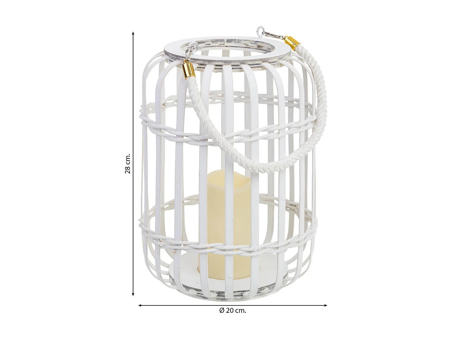 Bambuslaterne mit batteriebetriebener Kerze, weiß, D20x28h cm