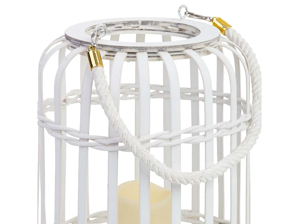 Bambuslaterne mit batteriebetriebener Kerze, weiß, D20x28h cm