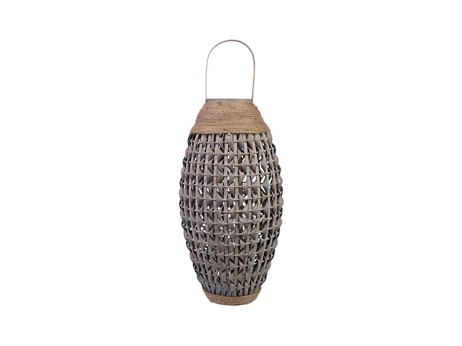Lanterne en bambou et bois avec bougeoir en verre