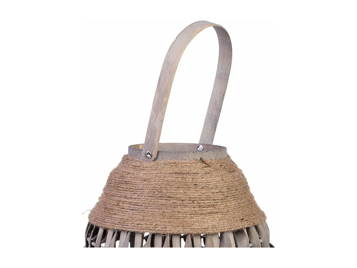 Farol bambú y madera con recipiente de cristal para vela D29x55h cm