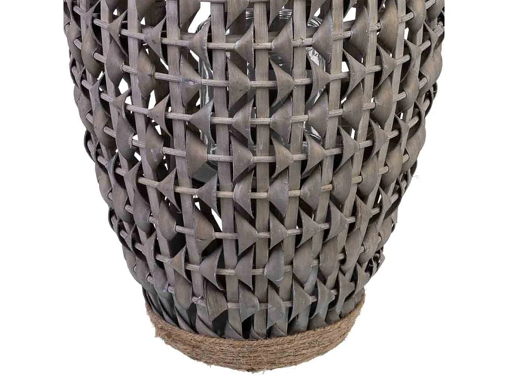 Lanterna em bambu e madeira com porta-velas em vidro D29x55h cm