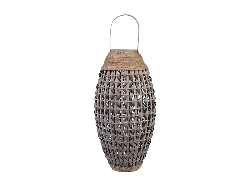 Lanterna em bambu e madeira com porta-velas em vidro D29x55h cm