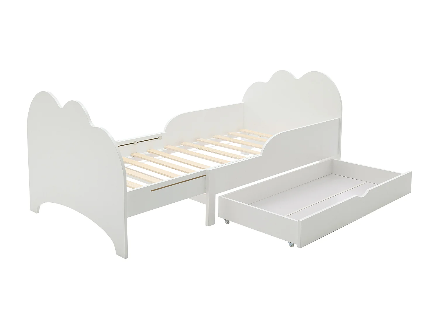 Letto evolutivo 90 x 140/170/200 cm con cassetto Abete e MDF Bianco + Materasso  - TEONIA