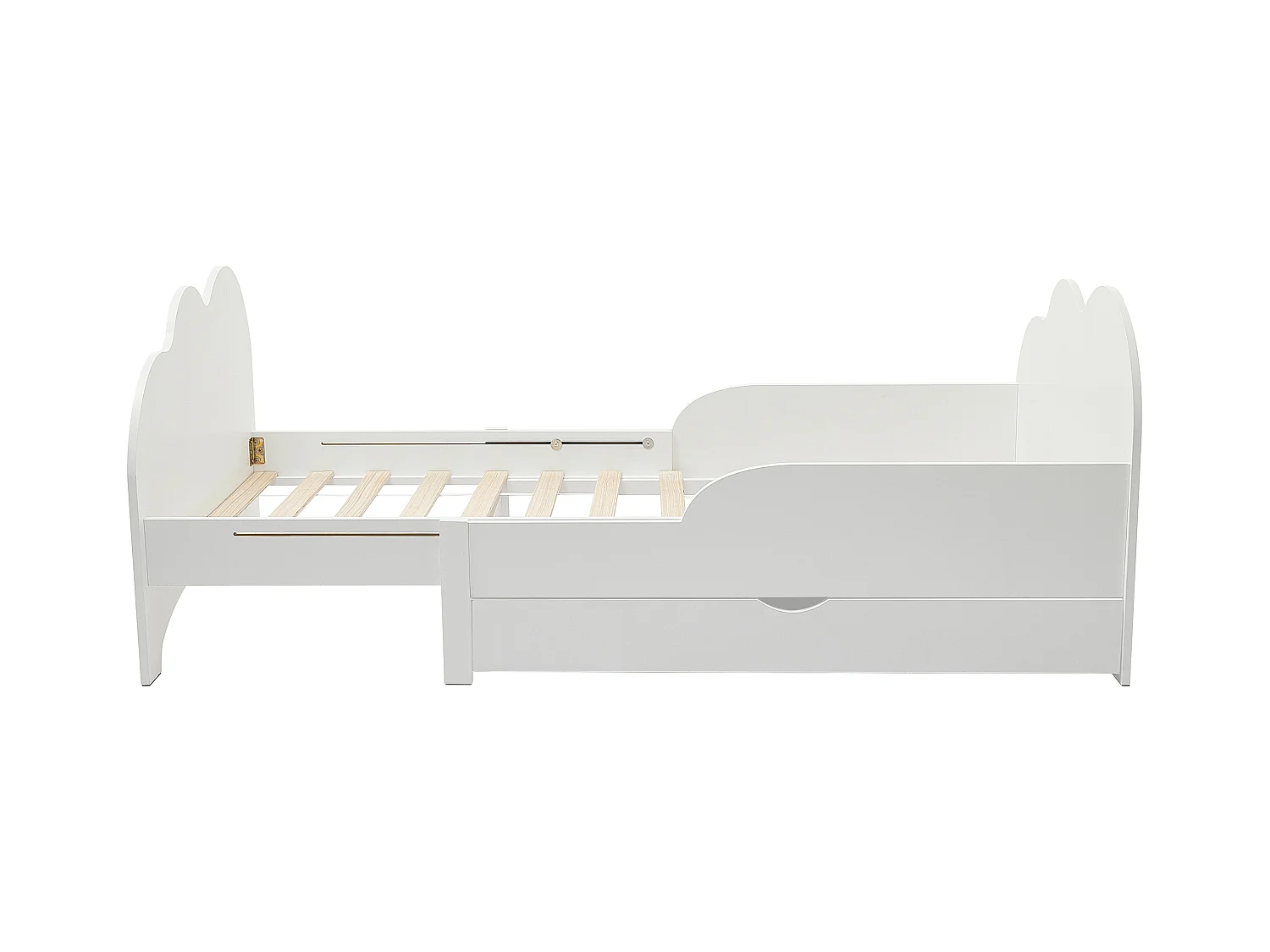 Letto evolutivo 90 x 140/170/200 cm con cassetto Abete e MDF Bianco + Materasso  - TEONIA